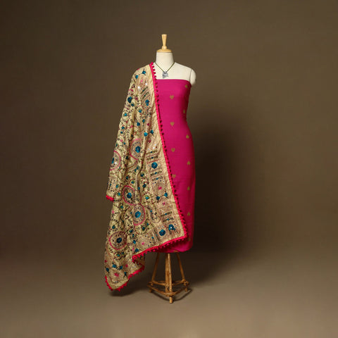 Pink - 2pc cotton unstitched jacquard dress material