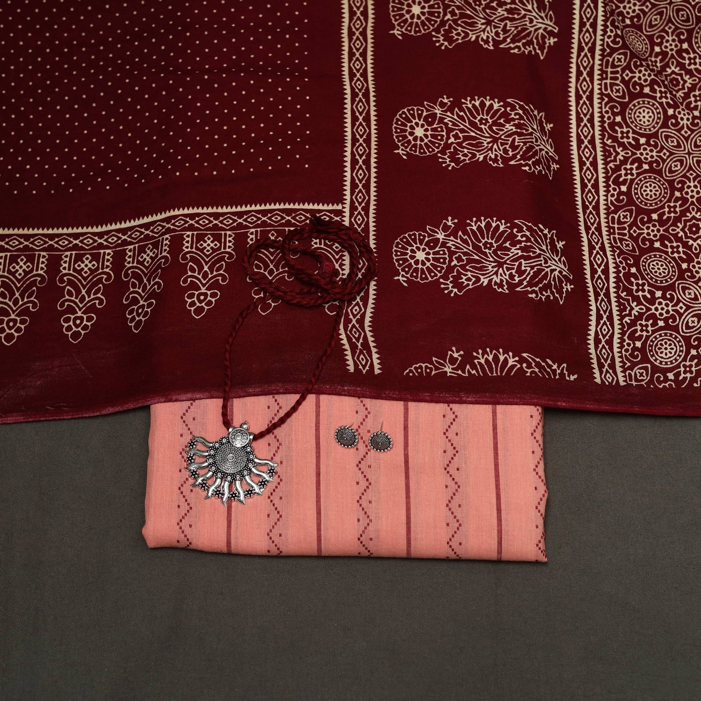 Pink - 2pc cotton unstitched jacquard dress material