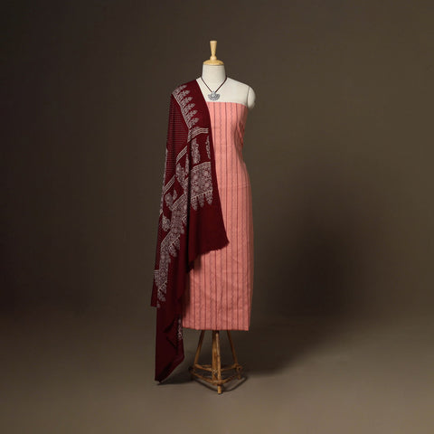 Pink - 2pc cotton unstitched jacquard dress material