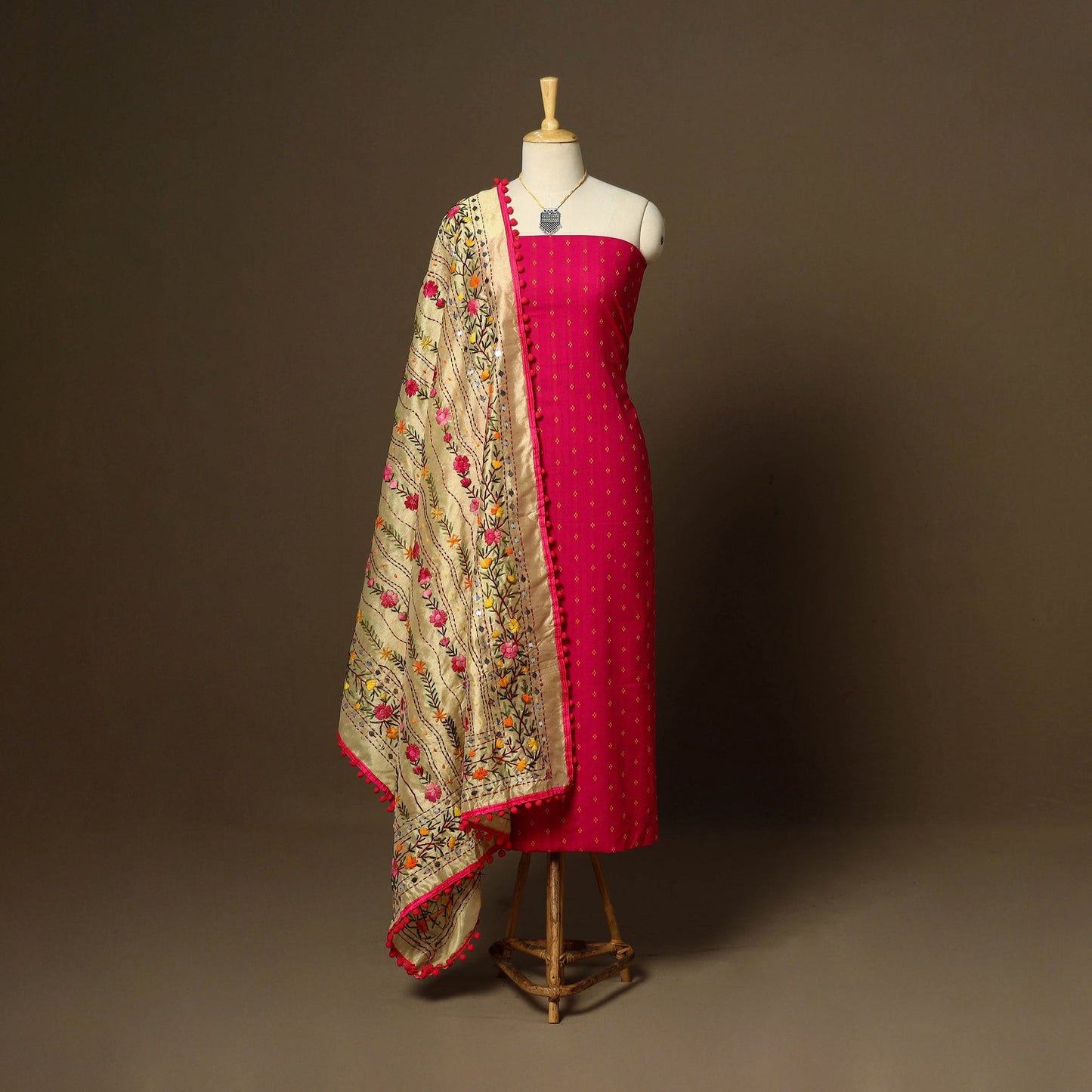 Pink - 2pc cotton unstitched jacquard dress material