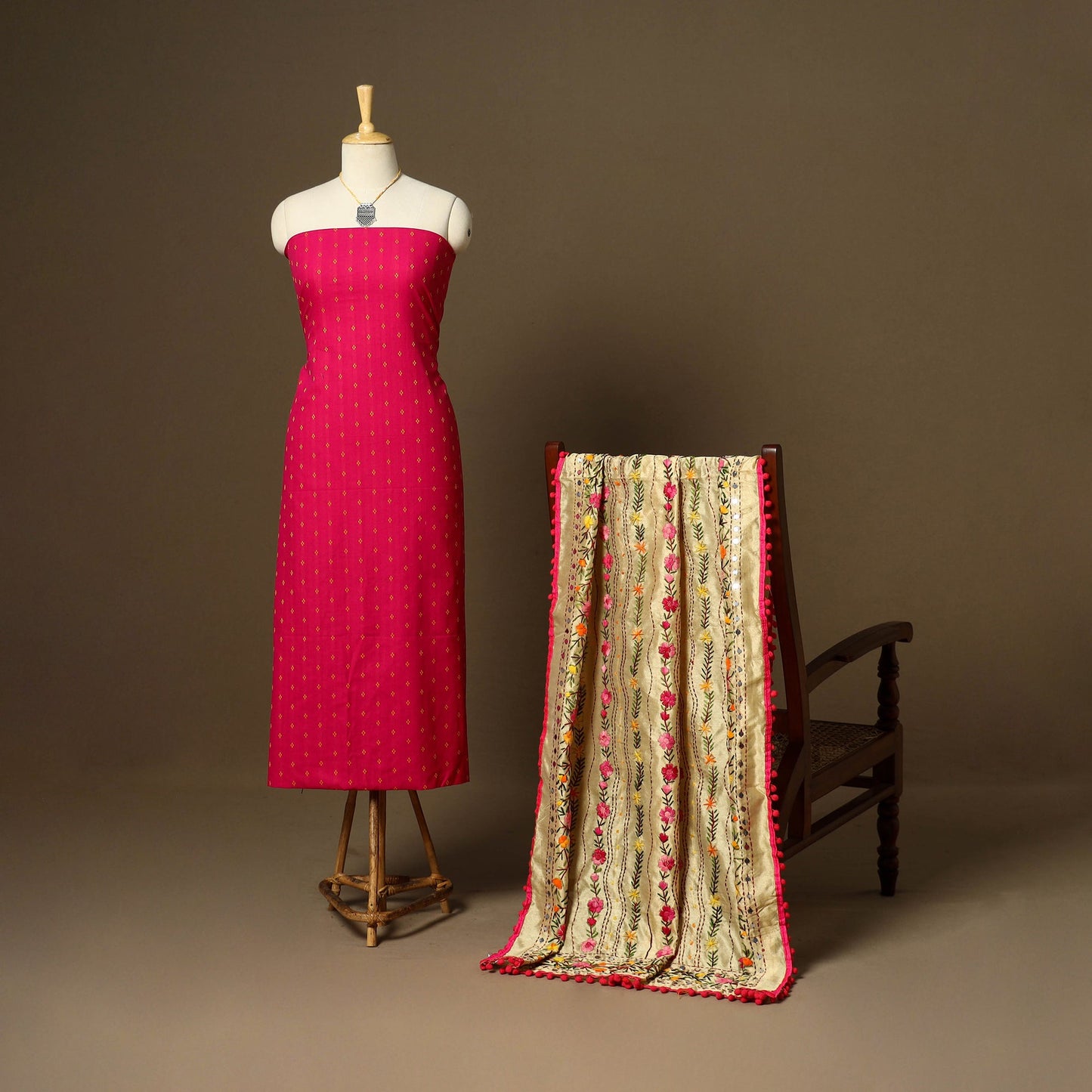 Pink - 2pc cotton unstitched jacquard dress material