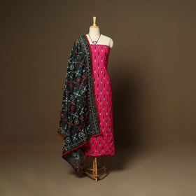 Pink - 2pc cotton unstitched pochampally ikat dress