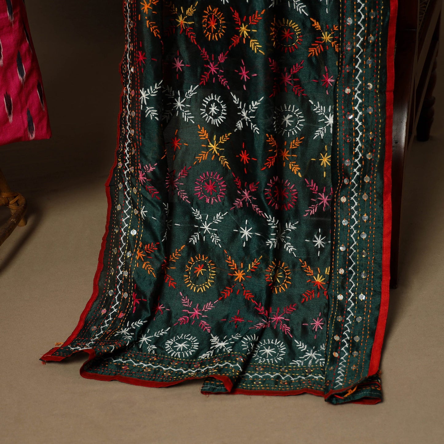 Pink - 2pc cotton unstitched pochampally ikat dress