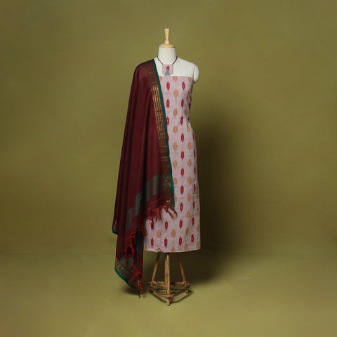 Pink - 2pc cotton unstitched pochampally ikat dress