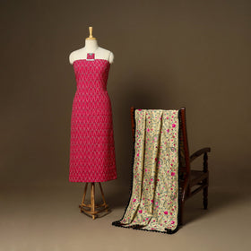Pink - 2pc cotton unstitched pochampally ikat dress