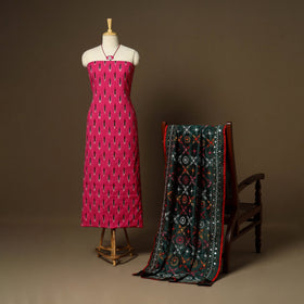 Pink - 2pc cotton unstitched pochampally ikat dress