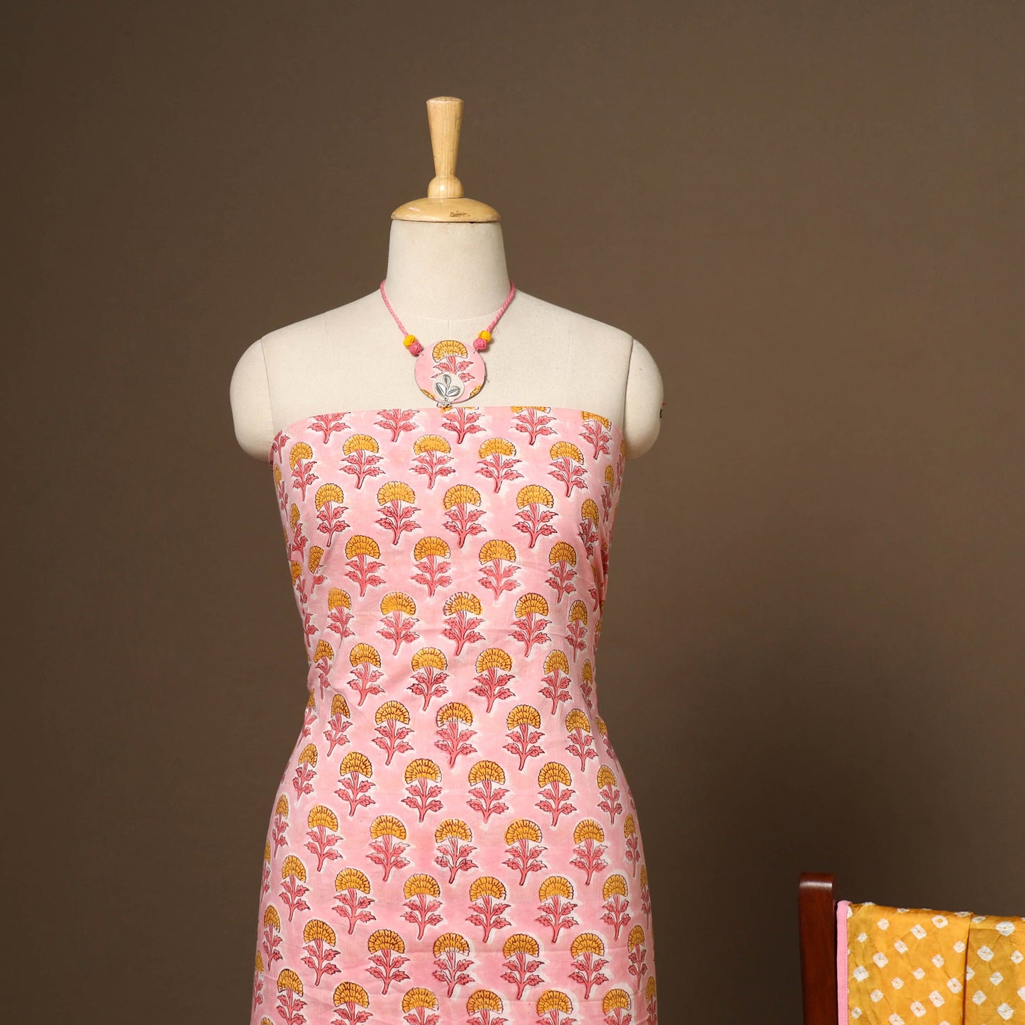 Pink - 2pc cotton unstitched sanganeri dress material