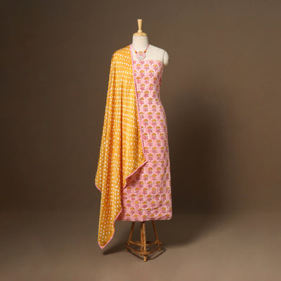 Pink - 2pc cotton unstitched sanganeri dress material