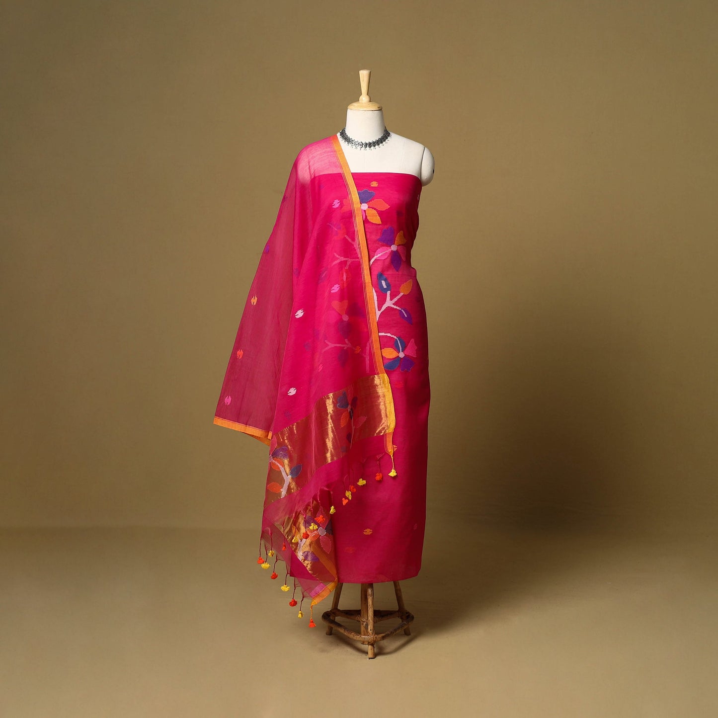 2pc handloom silk cotton unstitched phulia jamdani dress