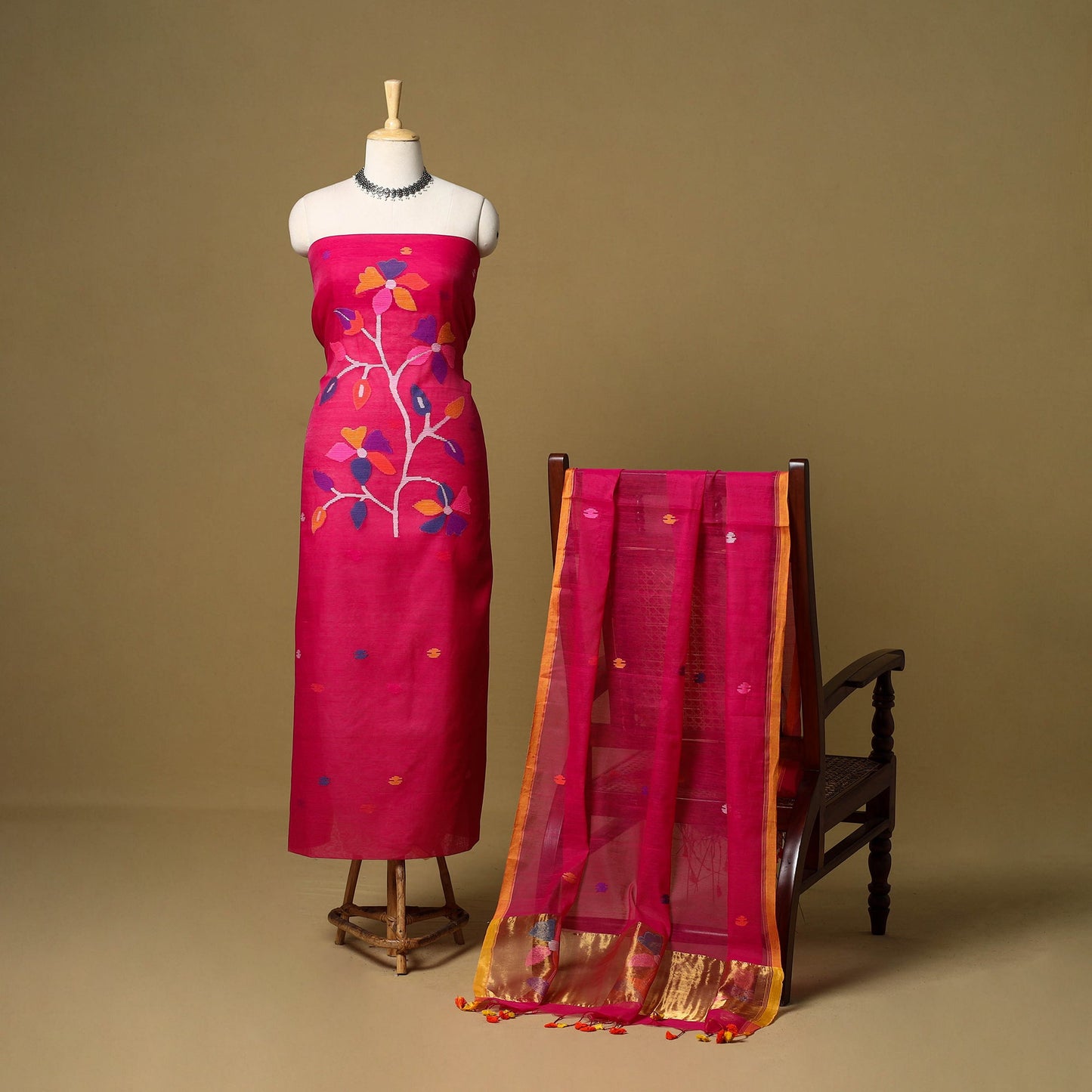 2pc handloom silk cotton unstitched phulia jamdani dress