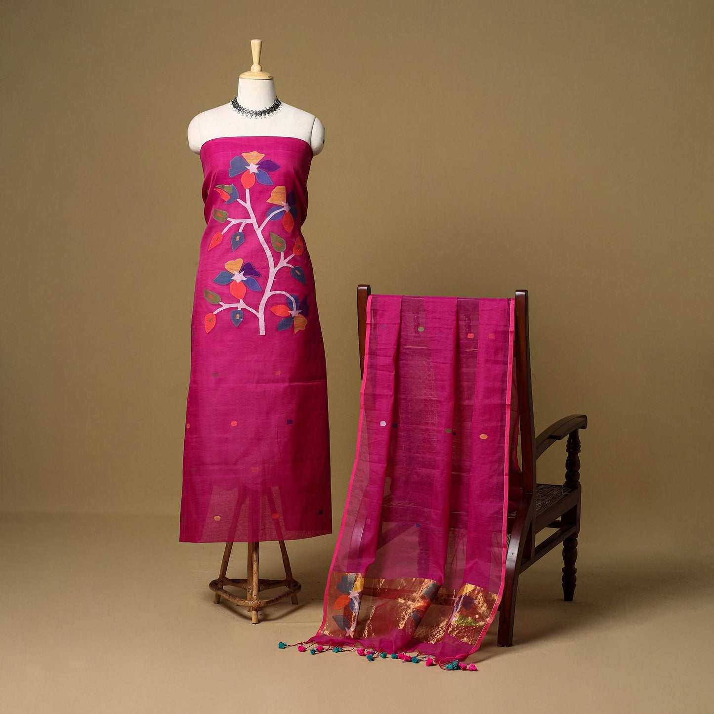 2pc handloom silk cotton unstitched phulia jamdani dress