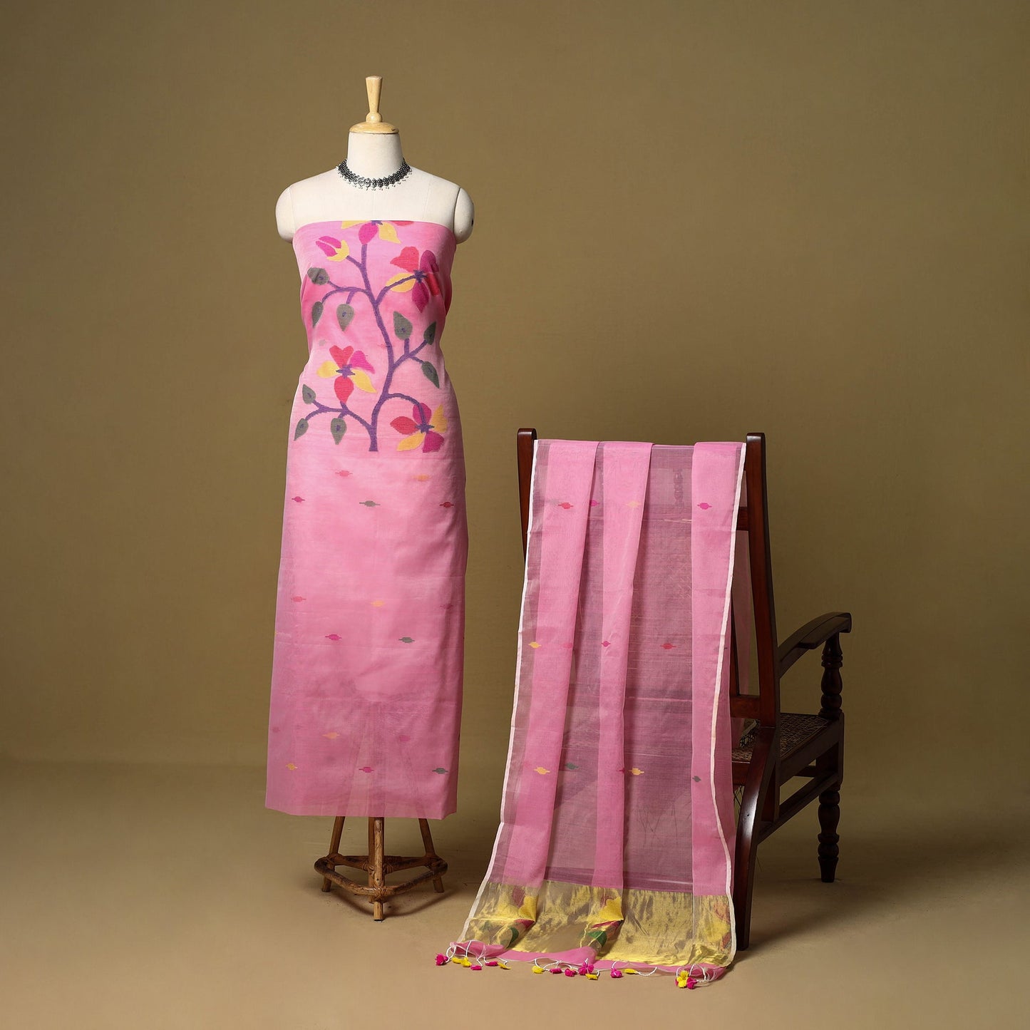 2pc handloom silk cotton unstitched phulia jamdani dress