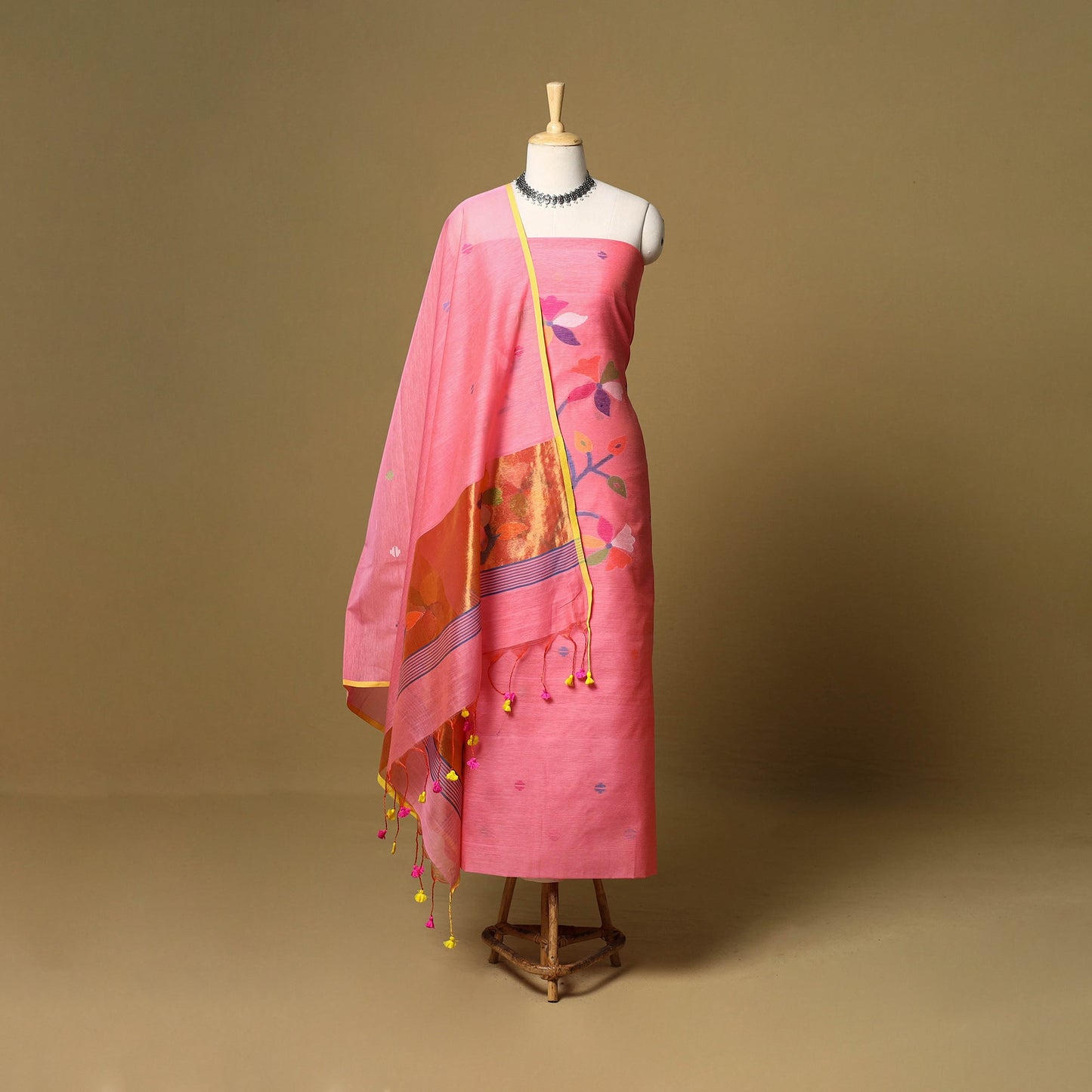 2pc handloom silk cotton unstitched phulia jamdani dress