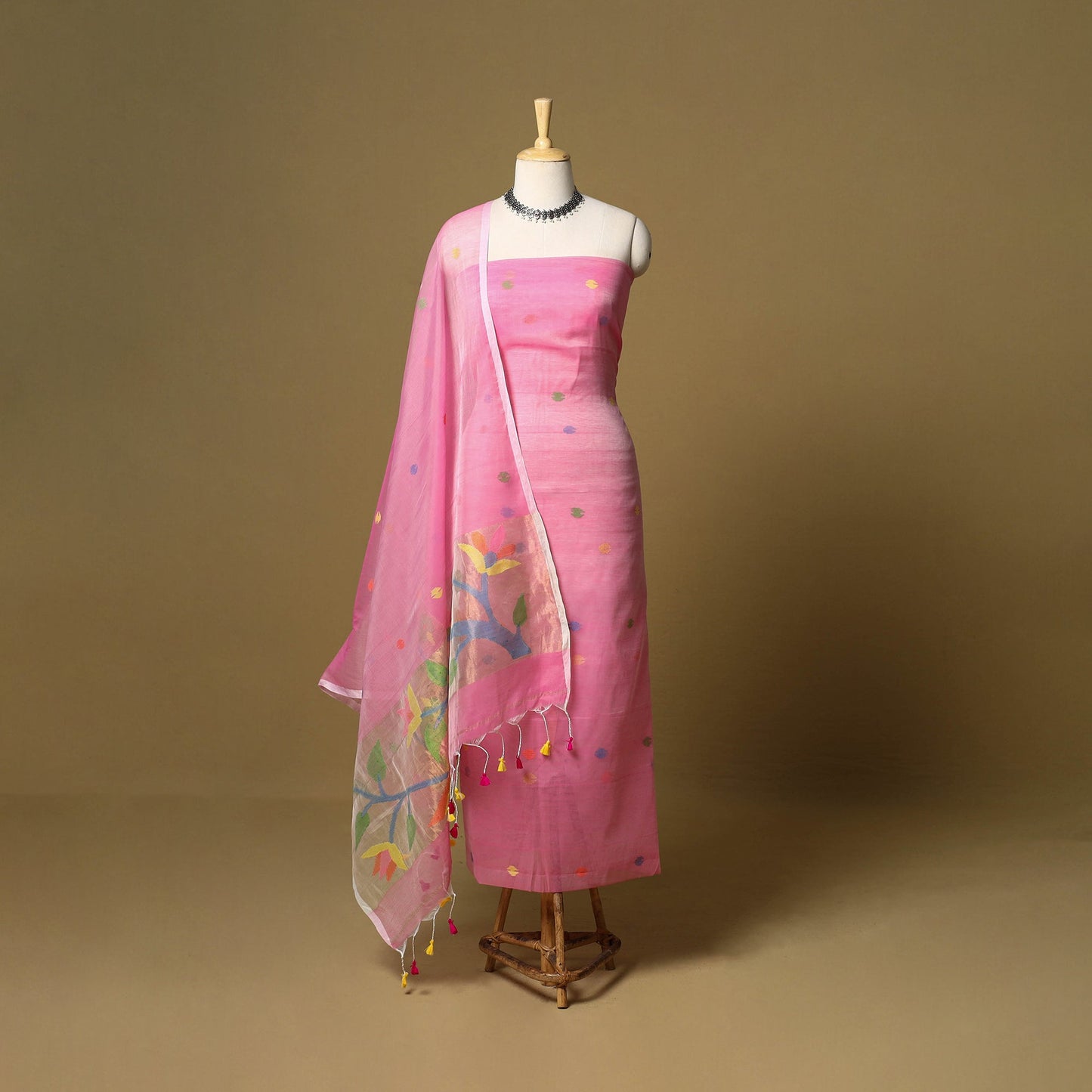 2pc handloom silk cotton unstitched phulia jamdani dress