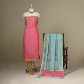Pink - 2pc Handloom Unstitched Chanderi Silk Dress Material 