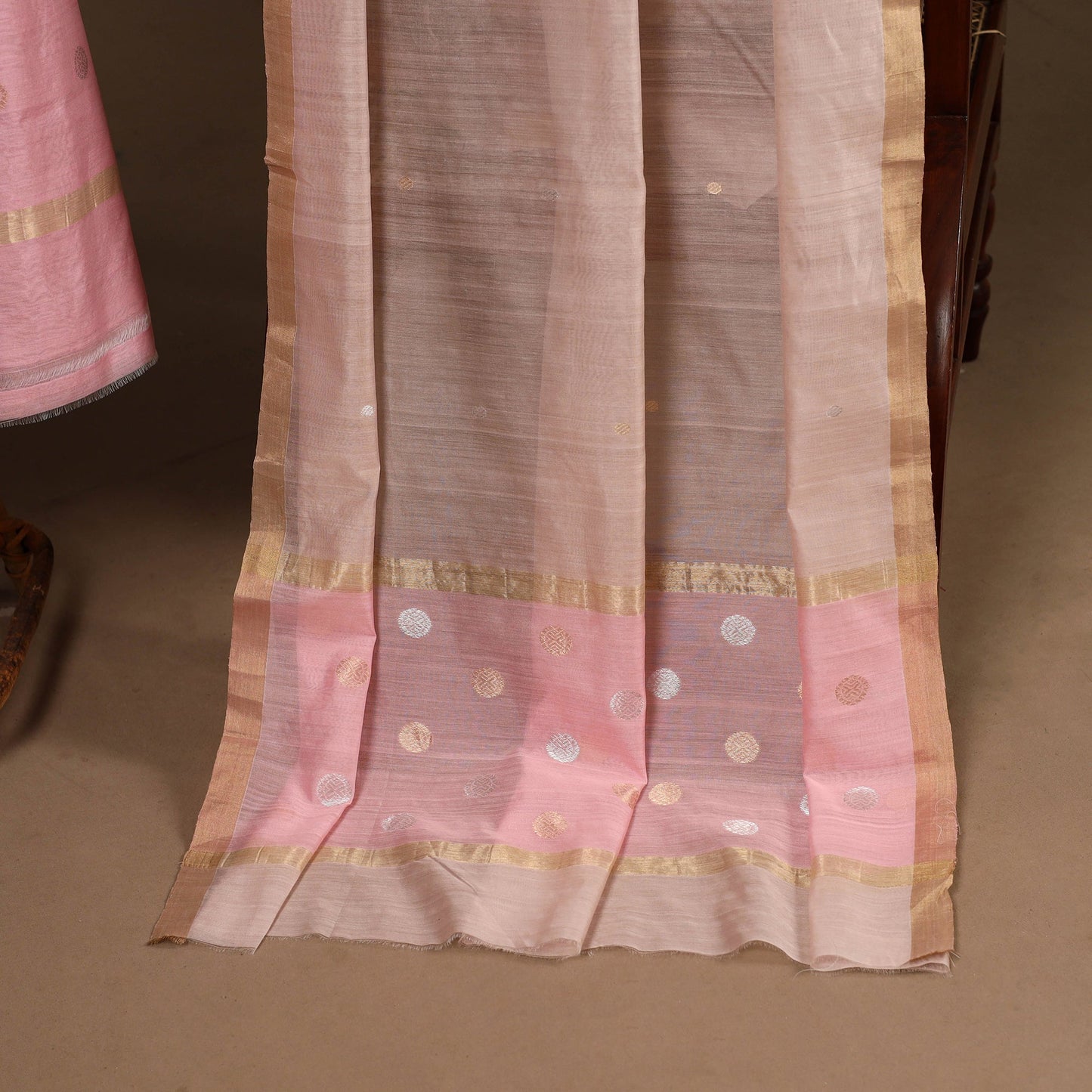 Pink - 2pc handloom zari buta unstitched chanderi silk
