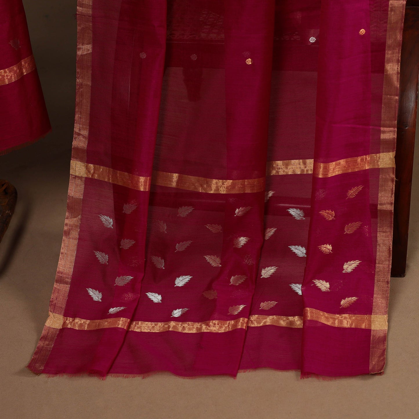 Pink - 2pc handloom zari buta unstitched chanderi silk