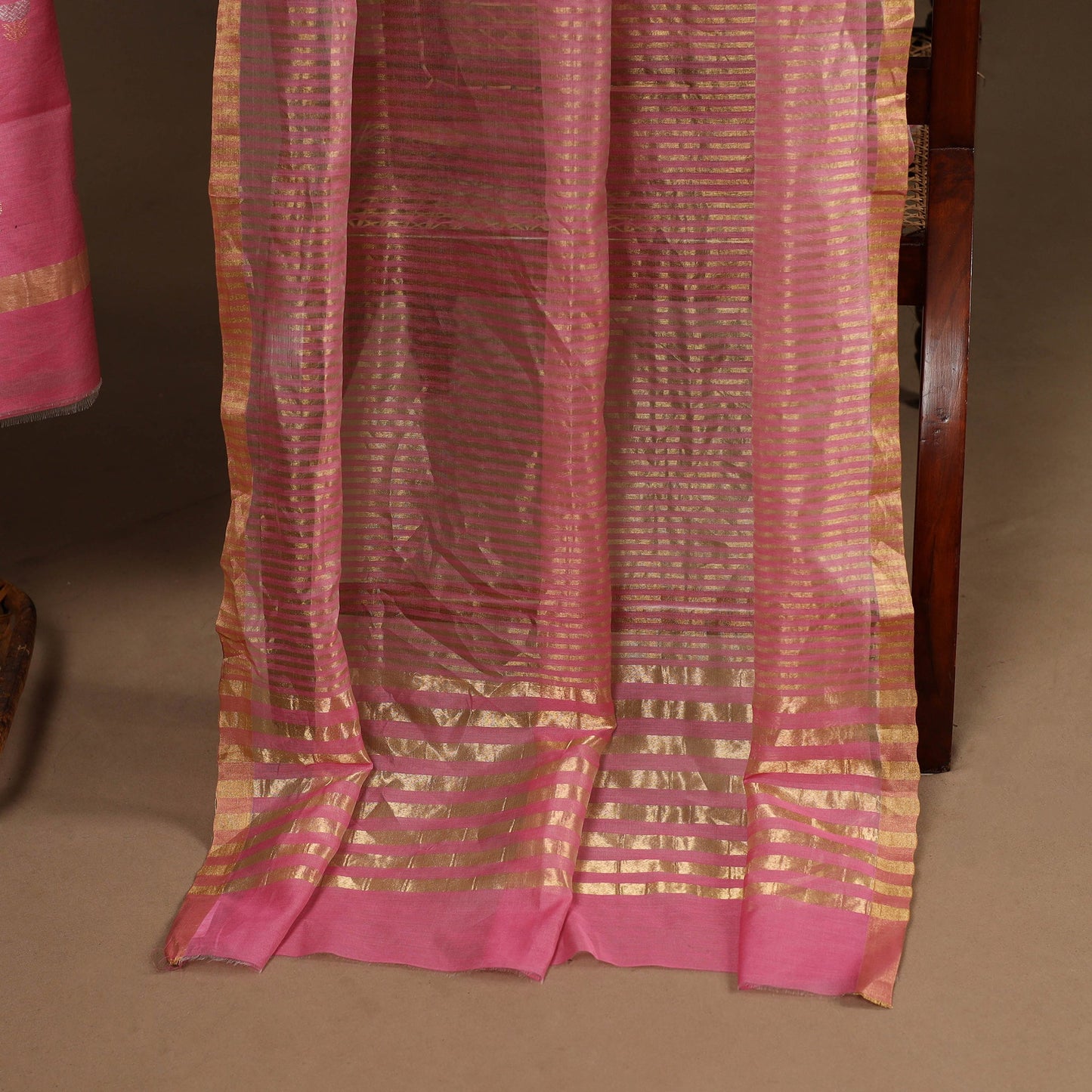 Pink - 2pc handloom zari buta unstitched chanderi silk