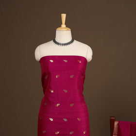 Pink - 2pc handloom zari buta unstitched chanderi silk