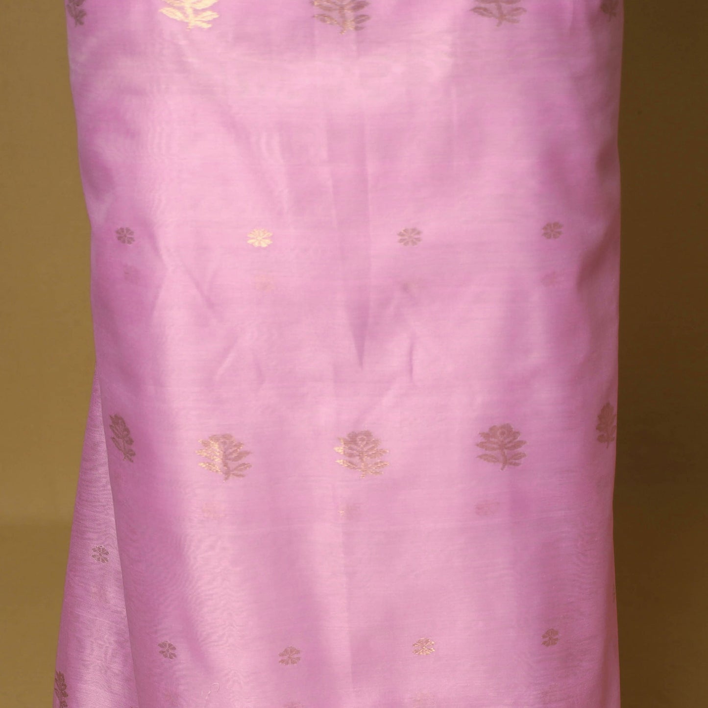 Pink - 2pc handloom zari buta unstitched chanderi silk