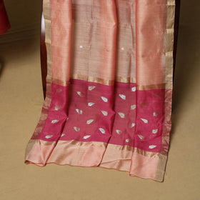 Red - peach - 2pc handloom zari buti unstitched chanderi