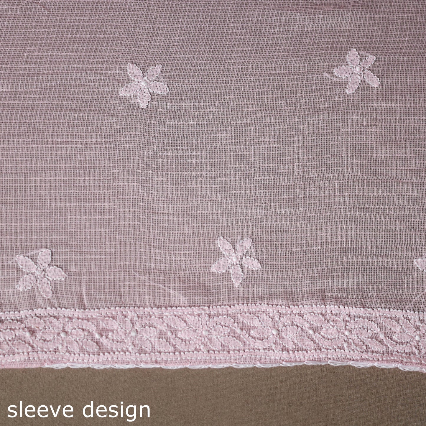 Pink - 2pc kota doria cotton unstitched lucknow chikankari