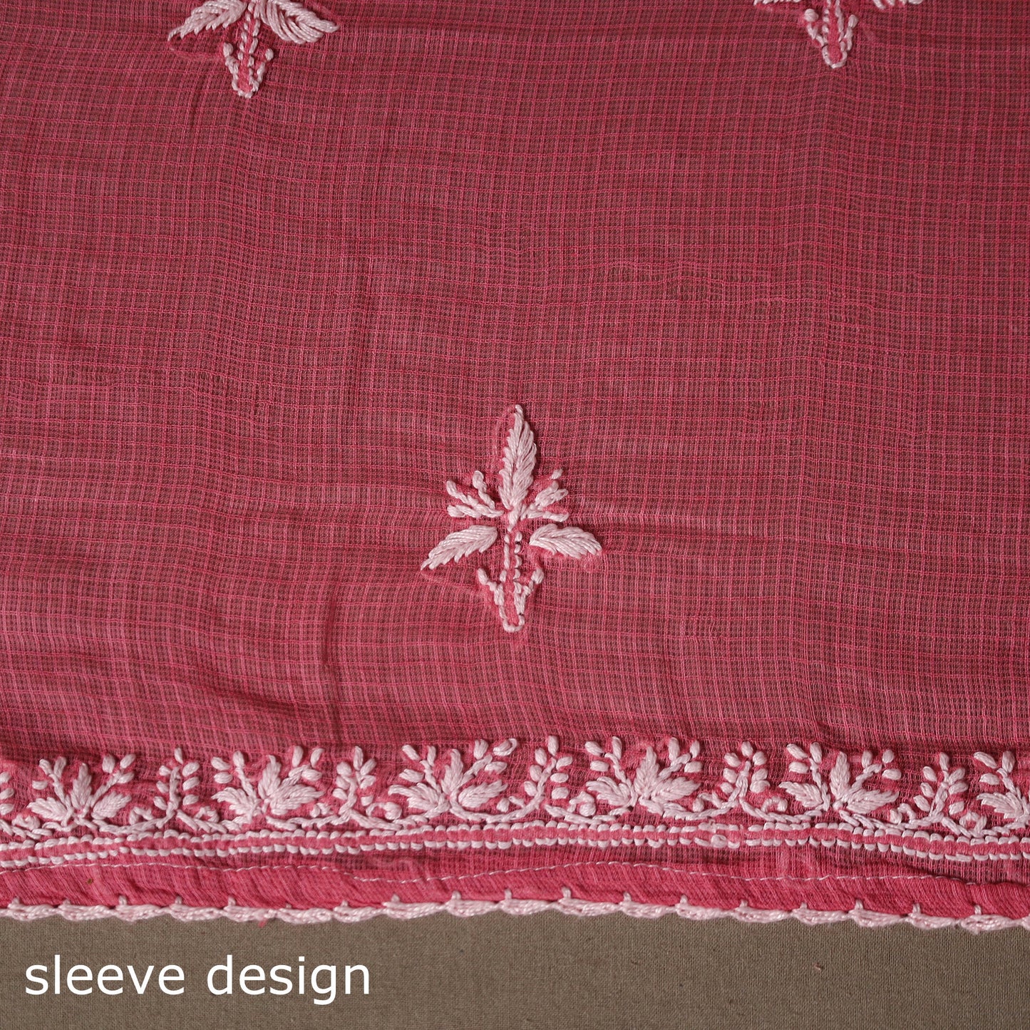 Pink - 2pc kota doria cotton unstitched lucknow chikankari