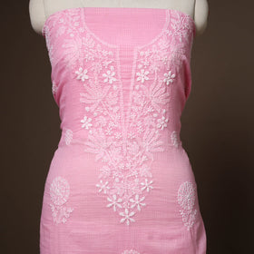 Pink - 2pc kota doria cotton unstitched lucknow chikankari