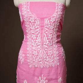 Pink - 2pc kota doria cotton unstitched lucknow chikankari