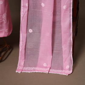 Pink - 2pc kota doria cotton unstitched lucknow chikankari