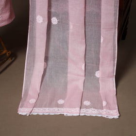 Pink - 2pc kota doria cotton unstitched lucknow chikankari