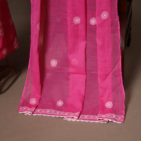 Pink - 2pc kota doria cotton unstitched lucknow chikankari