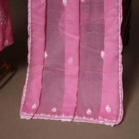 Pink - 2pc kota doria cotton unstitched lucknow chikankari