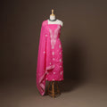 Pink - 2pc kota doria cotton unstitched lucknow chikankari