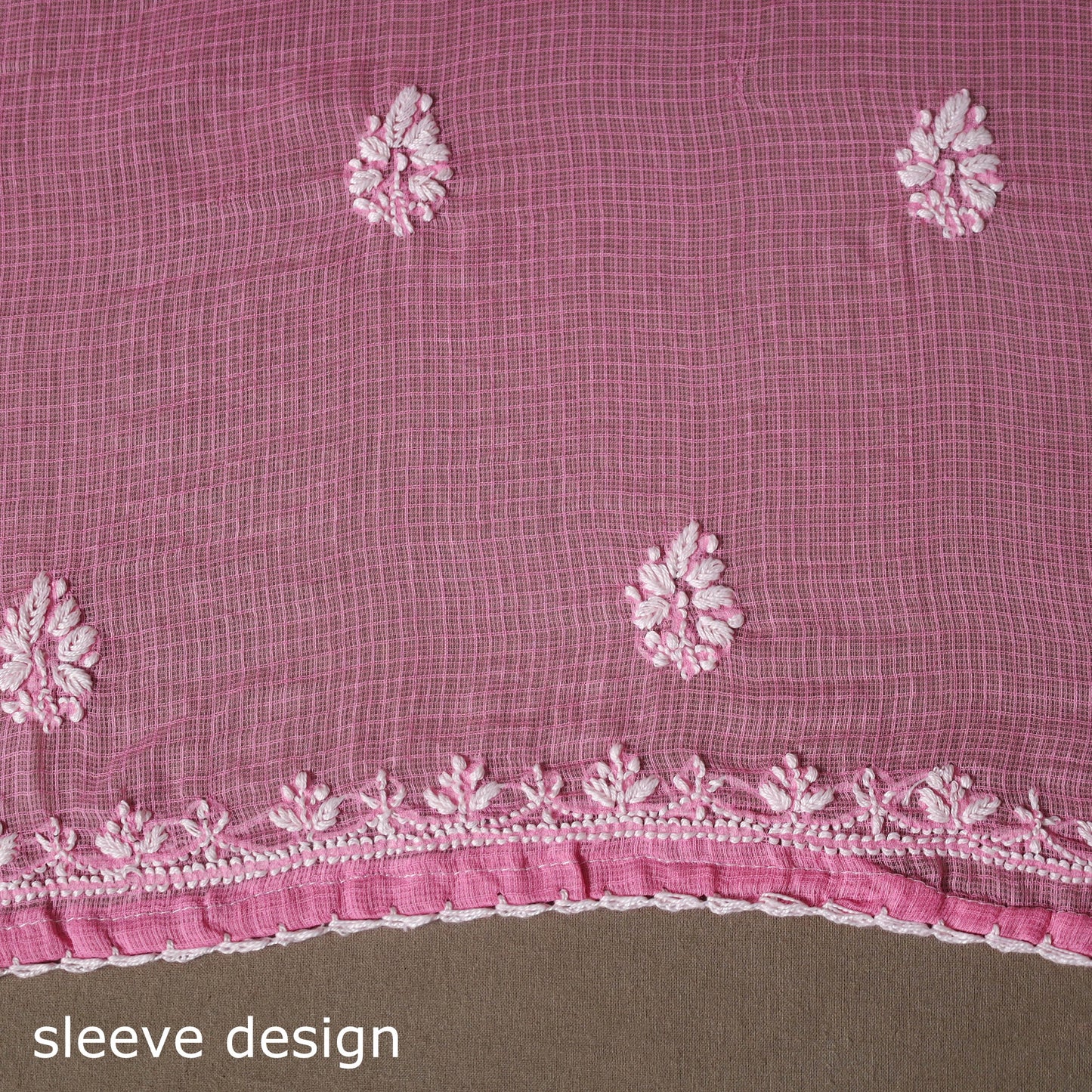 Pink - 2pc kota doria cotton unstitched lucknow chikankari