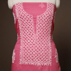 Pink - 2pc kota doria cotton unstitched lucknow chikankari
