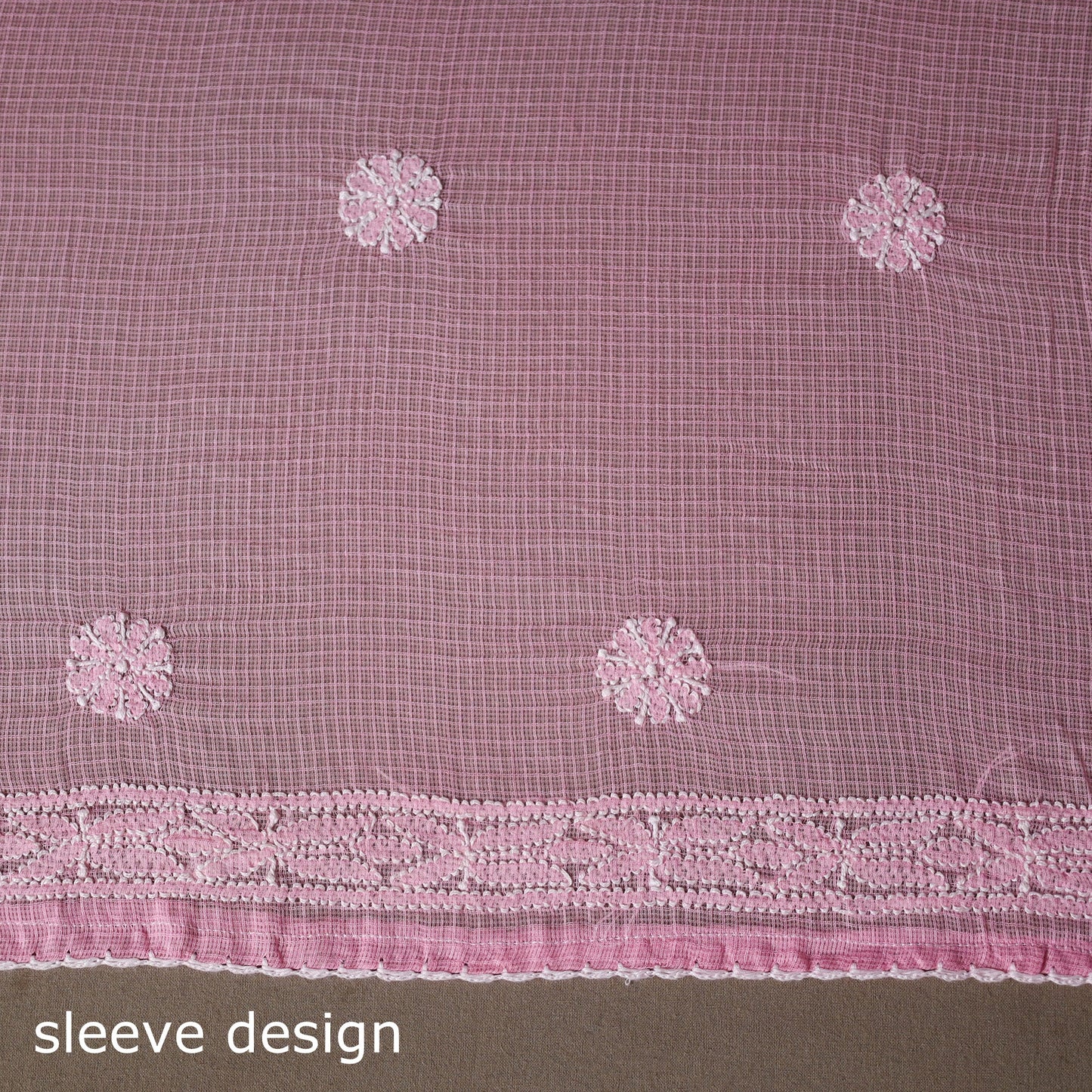 Pink - 2pc kota doria cotton unstitched lucknow chikankari