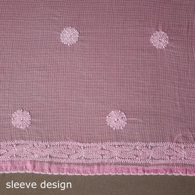 Pink - 2pc kota doria cotton unstitched lucknow chikankari