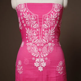 Pink - 2pc kota doria cotton unstitched lucknow chikankari