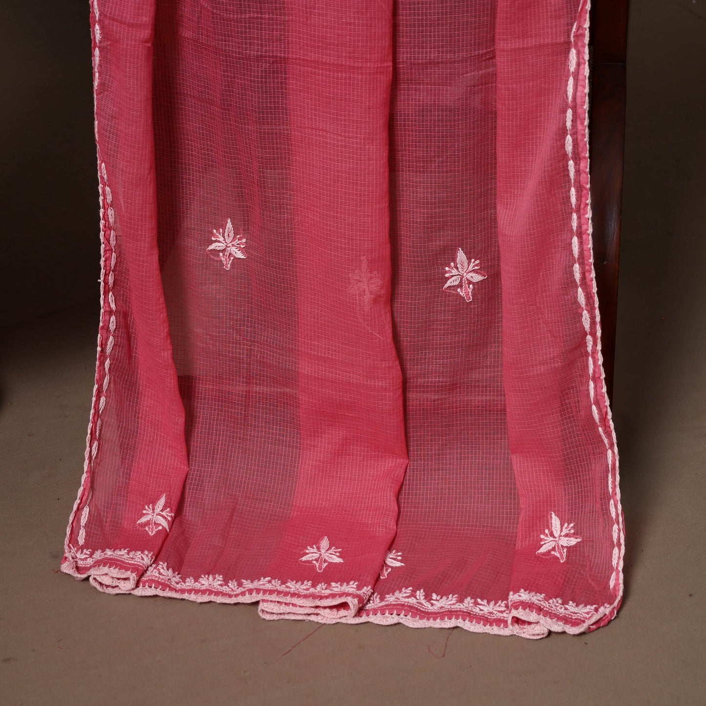 Pink - 2pc kota doria cotton unstitched lucknow chikankari