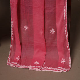 Pink - 2pc kota doria cotton unstitched lucknow chikankari