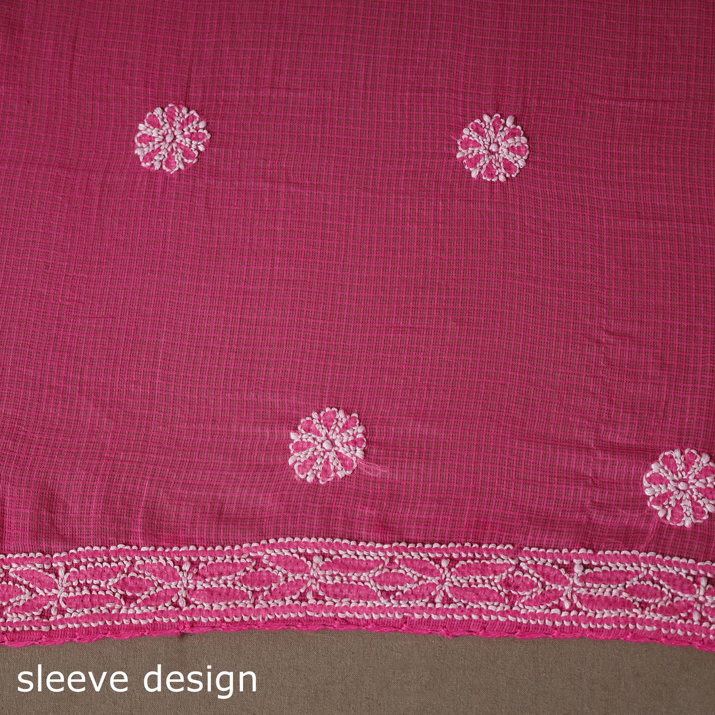 Pink - 2pc kota doria cotton unstitched lucknow chikankari