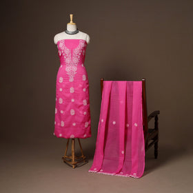 Pink - 2pc kota doria cotton unstitched lucknow chikankari