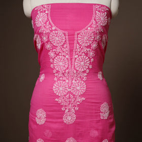 Pink - 2pc kota doria cotton unstitched lucknow chikankari