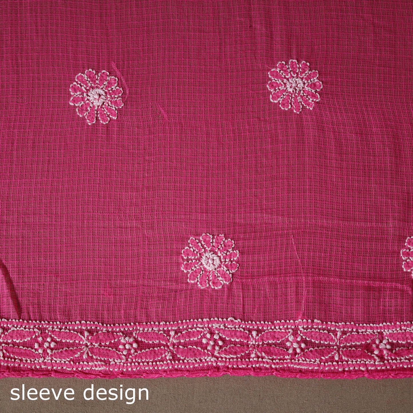 Pink - 2pc kota doria cotton unstitched lucknow chikankari