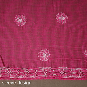 Pink - 2pc kota doria cotton unstitched lucknow chikankari