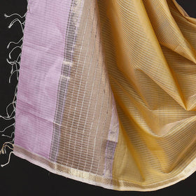  2pc Maheshwari Silk Cotton Handloom Stripe Suit Material Set with Zari Border Online 