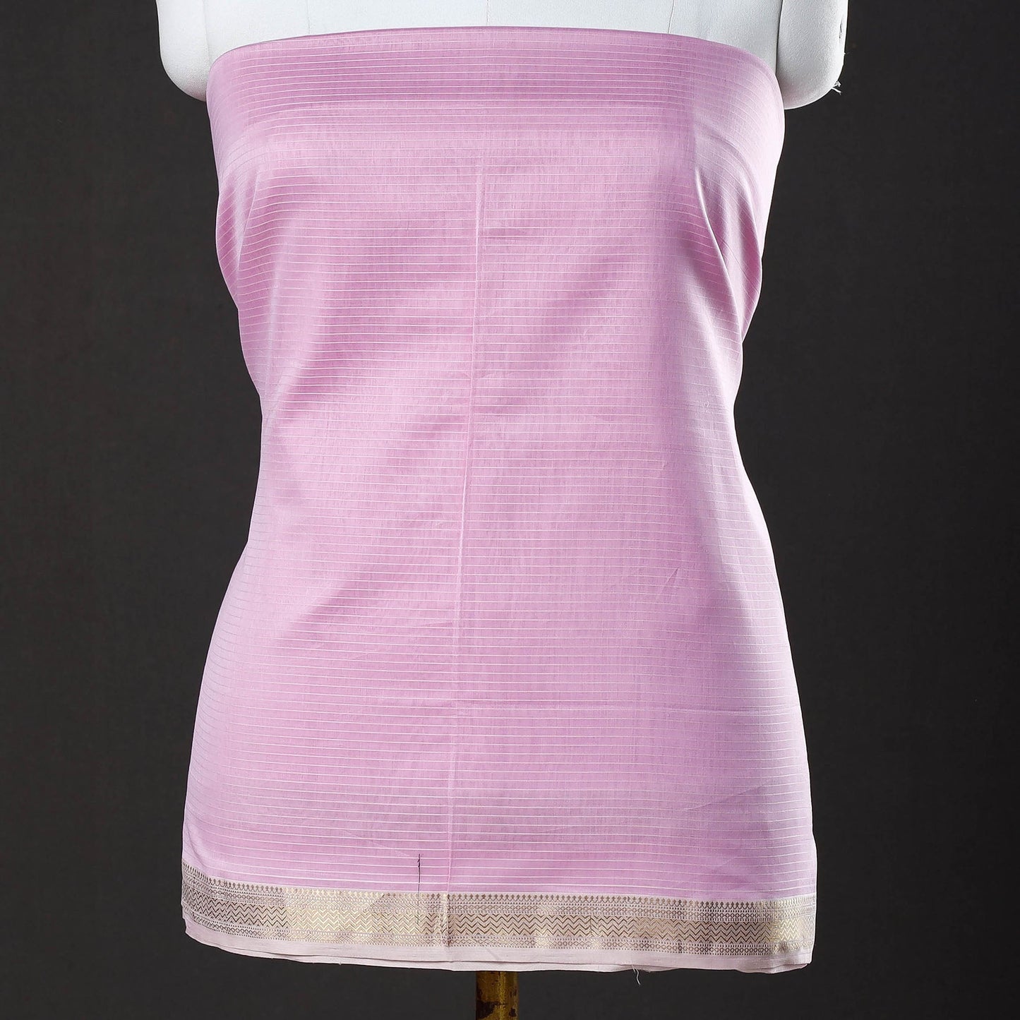  2pc Maheshwari Silk Cotton Handloom Stripe Suit Material Set with Zari Border Online 