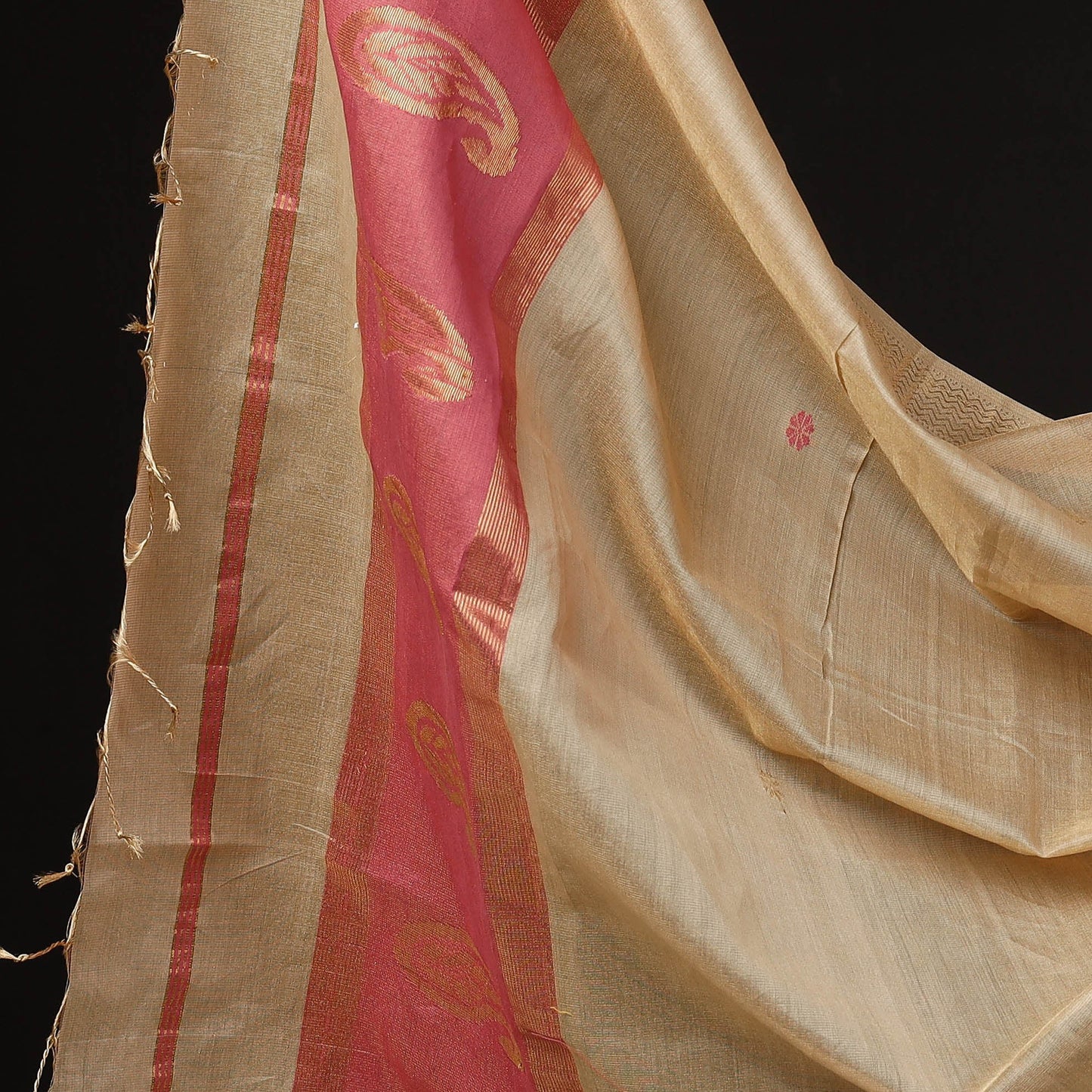 Pink - 2pc Maheshwari Silk Handloom Suit Material Set with Narmada Lehar Zari Border