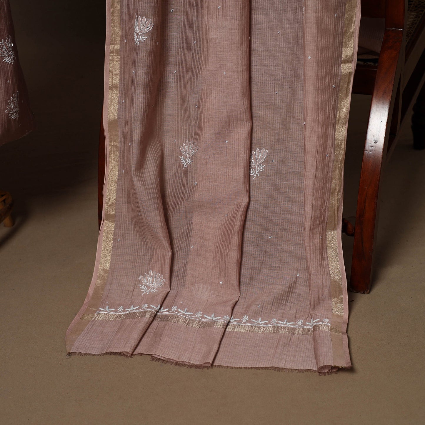 Pink - 2pc mul chanderi semi stitched hand beads work